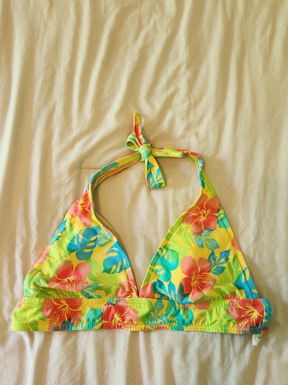 Tropical Floral Halter Bikini Top - Yellow Multicolor